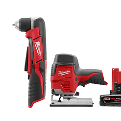 Milwaukee 2415-20-2445-20-48-11-2460 M12 12V Lithium-Ion Cordless 3/8 in. Right Angle Drill with M12 Cordless Jig Saw and 6.0 Ah XC Battery Pack