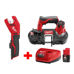 Milwaukee Band Saw 2429-20-2471-20-48-59-2420 M12 12V Lithium-Ion Cordless Sub-Compact and Copper Tubing Cutter Combo Kit