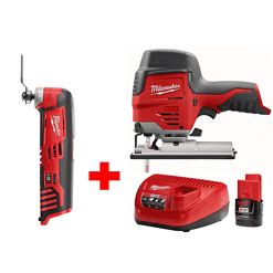 Milwaukee 2445-20-2426-20-48-59-2420 M12 12V Lithium-Ion Cordless Jig Saw and Multi-Tool Combo Kit W/ (1) 2.0Ah Battery and Charger
