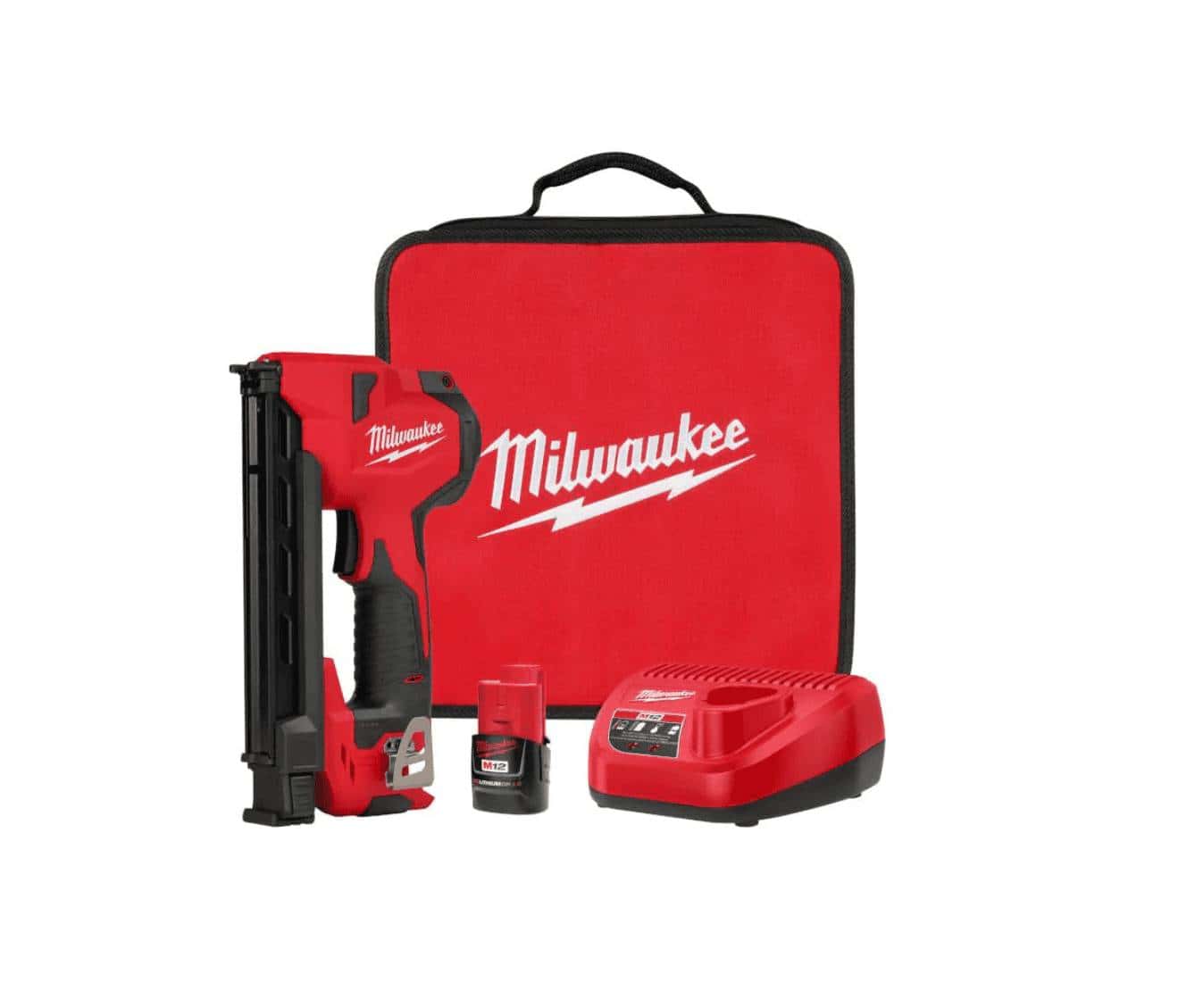 Milwaukee 2448-21 M12 12-Volt Lithium-Ion Cordless Cable Stapler Nailer Kit with 2.0Ah Battery, Charger and Bag