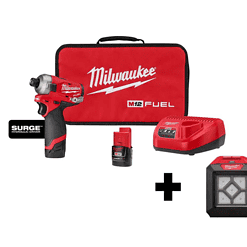 Milwaukee 2551-22-2364-20 M12 FUEL SURGE 12V Lithium-Ion Brushless Cordless 1/4 in. Hex Impact Driver Compact Kit with M12 Flood Light