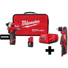 Milwaukee 2551-22-2415-20 M12 FUEL SURGE 12V Lithium-Ion Brushless Cordless 1/4 in. Hex Impact Driver Compact Kit with M12 Right Angle Drill
