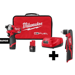 Milwaukee 2551-22-2415-20 M12 FUEL SURGE 12V Lithium-Ion Brushless Cordless 1/4 in. Hex Impact Driver Compact Kit with M12 Right Angle Drill