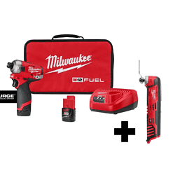 Milwaukee 2551-22-2426-20 M12 FUEL SURGE 12V Lithium-Ion Brushless Cordless 1/4 in. Hex Impact Driver Compact Kit with M12 Multi-Tool