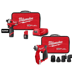 Milwaukee 2551-22-2505-20 M12 FUEL 12V Li-Ion Cordless SURGE 1/4 in. Hex Impact Driver and 4-in-1 Installation 3/8 in. Drill Driver Combo Kit