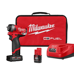 Milwaukee 2552-22 M12 FUEL 12V Lithium-Ion Brushless Cordless Stubby 1/4 in. Impact Wrench Kit with One 4.0 and One 2.0Ah Batteries