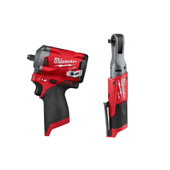 Milwaukee 2554-20-2557-20 M12 FUEL 12V Lithium-Ion Brushless Cordless Stubby 3/8 in. Impact Wrench and Ratchet Kit (Tool-Only Kit)