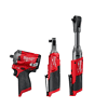 Milwaukee 2554-20-2567-20-2560-20 M12 FUEL 12V Li-Ion Cordless 3/8 in. Impact Wrench w/3/8 in. High Speed Ratchet and 3/8 in. Extended Reach Ratchet