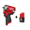 Milwaukee 2554-20-48-11-2420 M12 FUEL 12V Stubby 3/8 in. Lithium-Ion Brushless Cordless Impact Wrench with M12 2.0Ah Battery