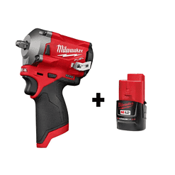 Milwaukee 2554-20-48-11-2420 M12 FUEL 12V Stubby 3/8 in. Lithium-Ion Brushless Cordless Impact Wrench with M12 2.0Ah Battery