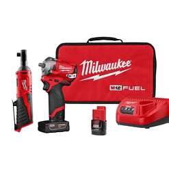 Milwaukee 2554-22-2457-20 M12 FUEL 12V Lithium-Ion Brushless Cordless Stubby 3/8 in. Impact Wrench Kit with M12 3/8 in. Ratchet