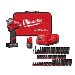 Milwaukee 2554-22-49-66-7009 M12 FUEL 12V Brushless Cordless Stubby 3/8 in. Impact Wrench Kit with 3/8 in. Drive SAE/Metric Socket Set (43-Piece)