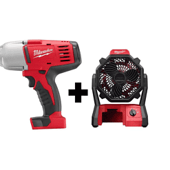 Milwaukee 2663-20-0886-20 M18 18V Lithium-Ion Cordless 1/2 in. Impact Wrench, Friction Ring with M18 Jobsite Fan