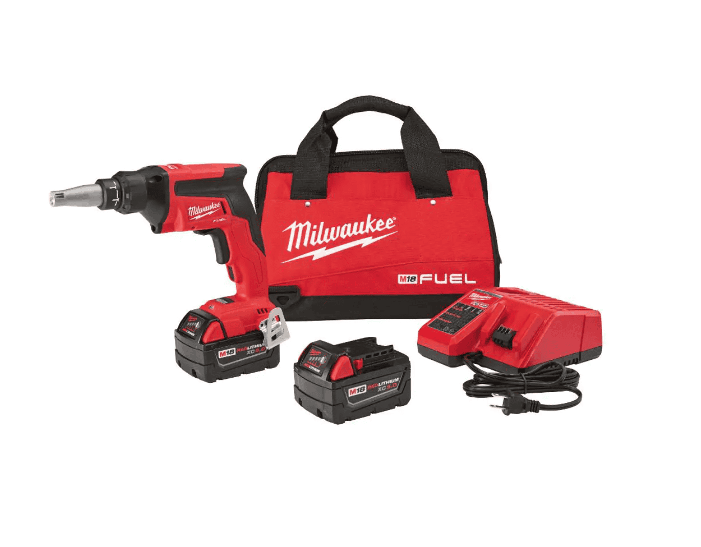 Milwaukee 2866-22 M18 FUEL 18V Lithium-Ion Brushless Cordless Drywall Screw Gun Kit with (2) 5.0Ah Batteries, Charger and Tool Bag