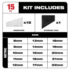 Milwaukee 48-22-9515 Combination Metric Wrench Mechanics Tool Set & 48-22-9215 Hook and Pick Set (19-Piece)