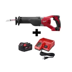 Milwaukee Reciprocating Saw 2621-20-48-59-1850 M18 18V Lithium-Ion Cordless SAWZALL with M18 Starter Kit (1) 5.0Ah Battery and Charger