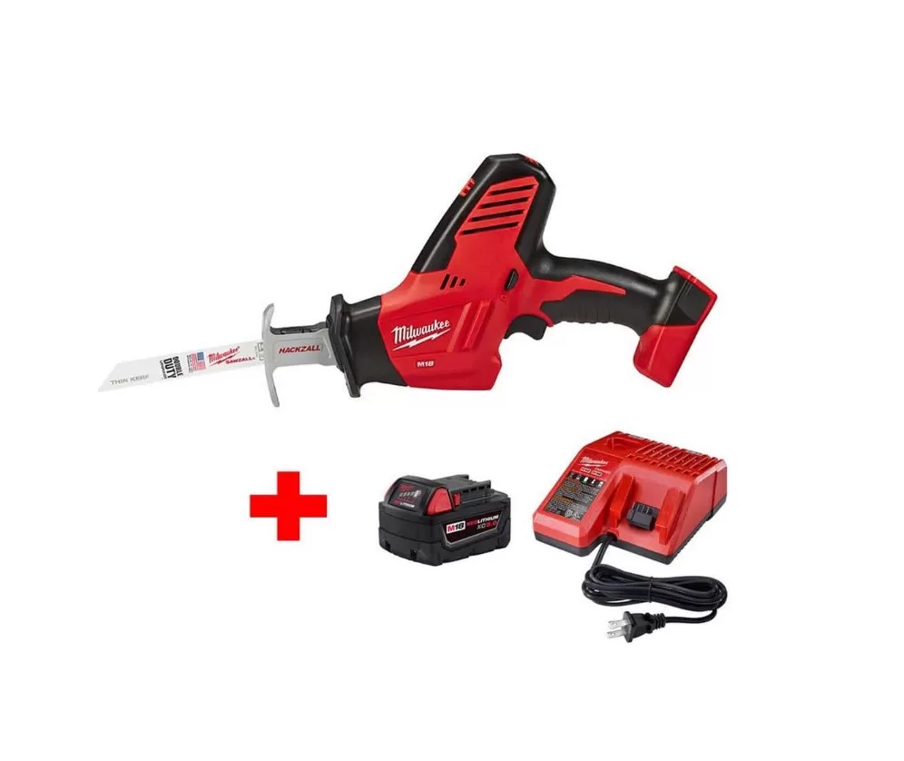 Milwaukee Reciprocating Saw 2625-20-48-59-1850 M18 18-Volt Lithium-Ion Cordless Hackzall W/ M18 Starter Kit W/ (1) 5.0Ah Battery and Charger