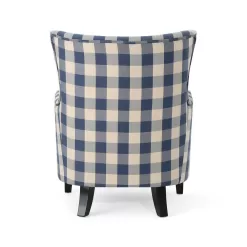 Noble House Arabella Blue Checkerboard Fabric Club Chair