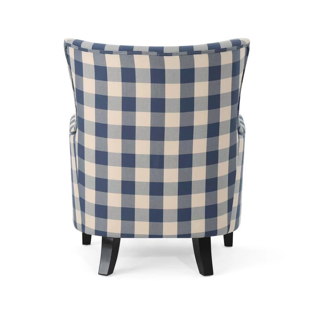 Noble House Arabella Blue Checkerboard Fabric Club Chair