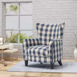 Noble House Arabella Blue Checkerboard Fabric Club Chair