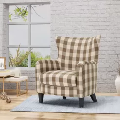 Noble House Arabella Brown Checkerboard Fabric Club Chair