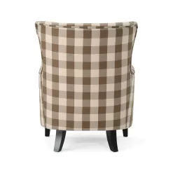 Noble House Arabella Brown Checkerboard Fabric Club Chair
