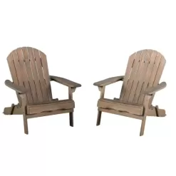 Noble House Hanlee Grey Folding Wood Adirondack Chair (2-Pack)