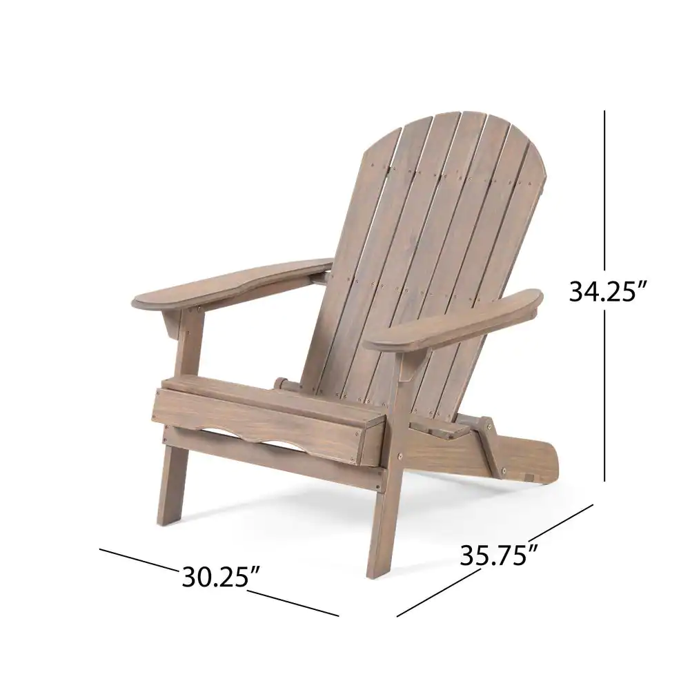 Noble House Hanlee Grey Folding Wood Adirondack Chair (2-Pack)