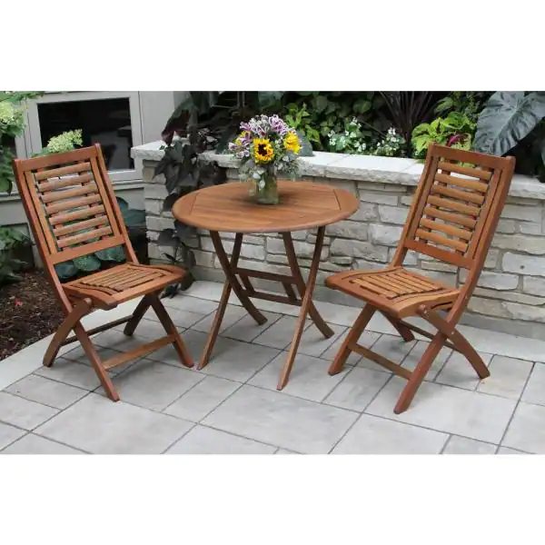 Outdoor Interiors Round 30 in. Eucalyptus Folding Outdoor Bistro Table