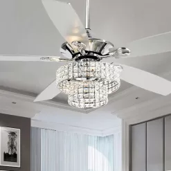 Parrot Uncle Zuniga F6222A110V 52 in. Indoor Chrome Downrod Mount Crystal Chandelier Ceiling Fan with Light Kit and Remote Control