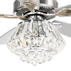 Parrot Uncle Zuniga F6222A110V 52 in. Indoor Chrome Downrod Mount Crystal Chandelier Ceiling Fan with Light Kit and Remote Control