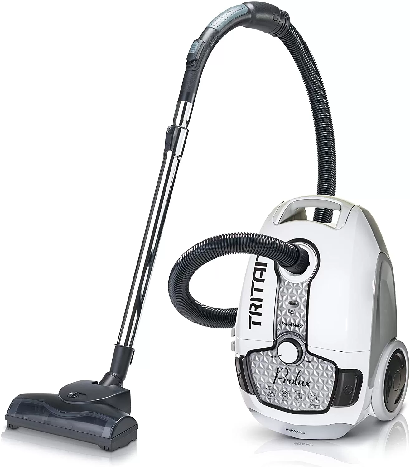 Prolux Tritan Bagged Canister Vacuum Cleaner with HEPA Filtration and Complete Home Care Tool Kit, Tritan White