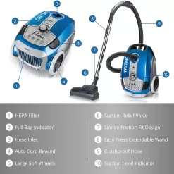 Alternative view of Prolux Tritan Bagged Canister Vacuum with HEPA Filtration and Complete Home Care Tool Kit, Tritan Blue