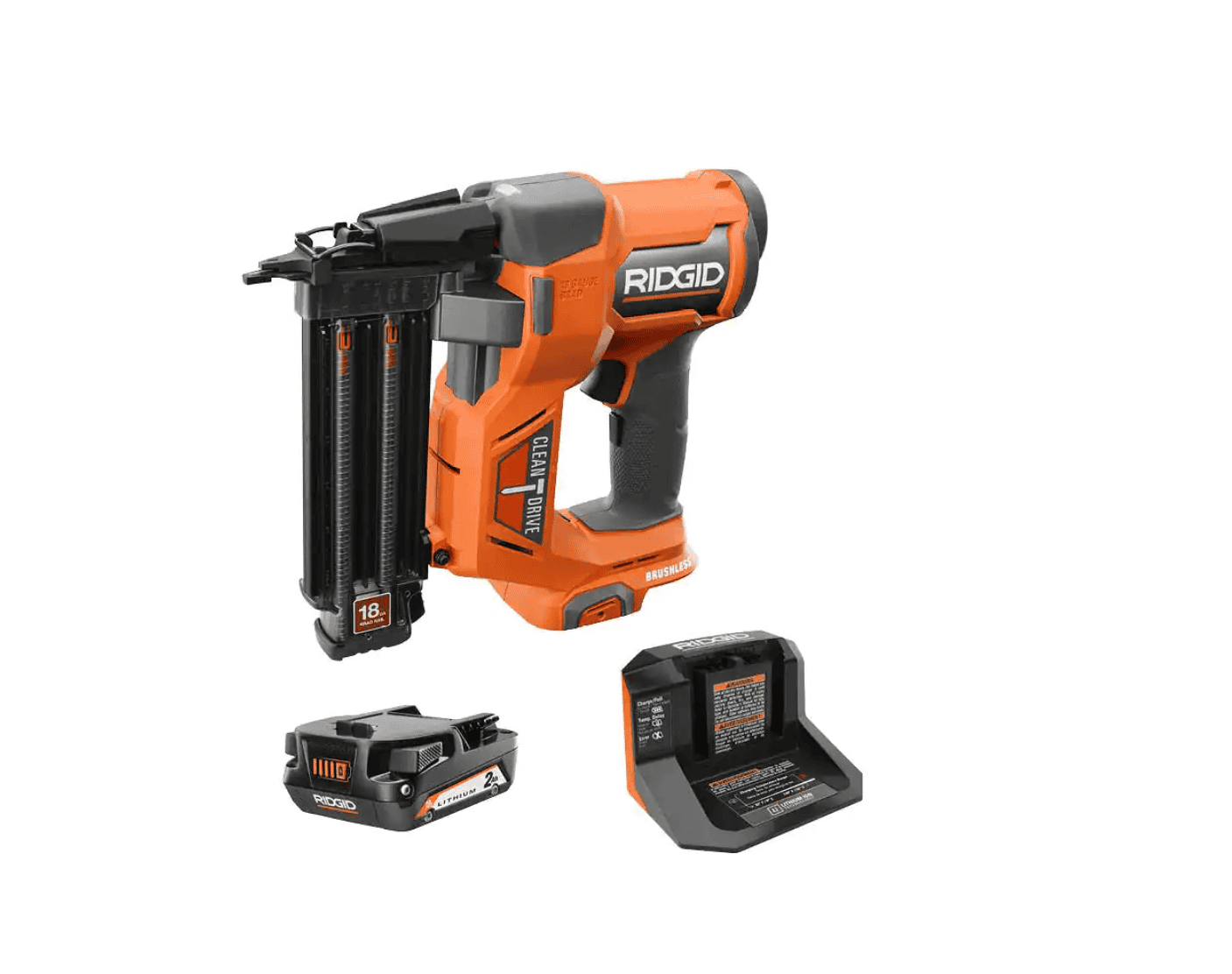 RIDGID 18V Cordless Brad Nailer with 2.0 Ah Battery and Charger