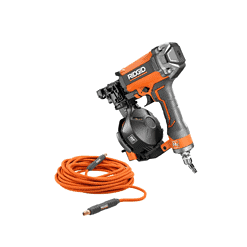 RIDGID R175RNF-R5025LF Pneumatic 15-Degree 1-3/4 in. Coil Roofing Nailer with 1/4 in. 50 ft. Lay Flat Air Hose
