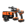 RIDGID R9209 18V Brushless Cordless 2-Tool Combo Kit with Drill/Driver, Impact Driver, (2) Batteries, 18V Charger, and Tool Bag