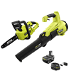 RYOBI P2520-BLW ONE+ HP 18V Brushless 10 in. Cordless Battery Chainsaw and 110 MPH 350 CFM Leaf Blower with 4.0 Ah Battery and Charger