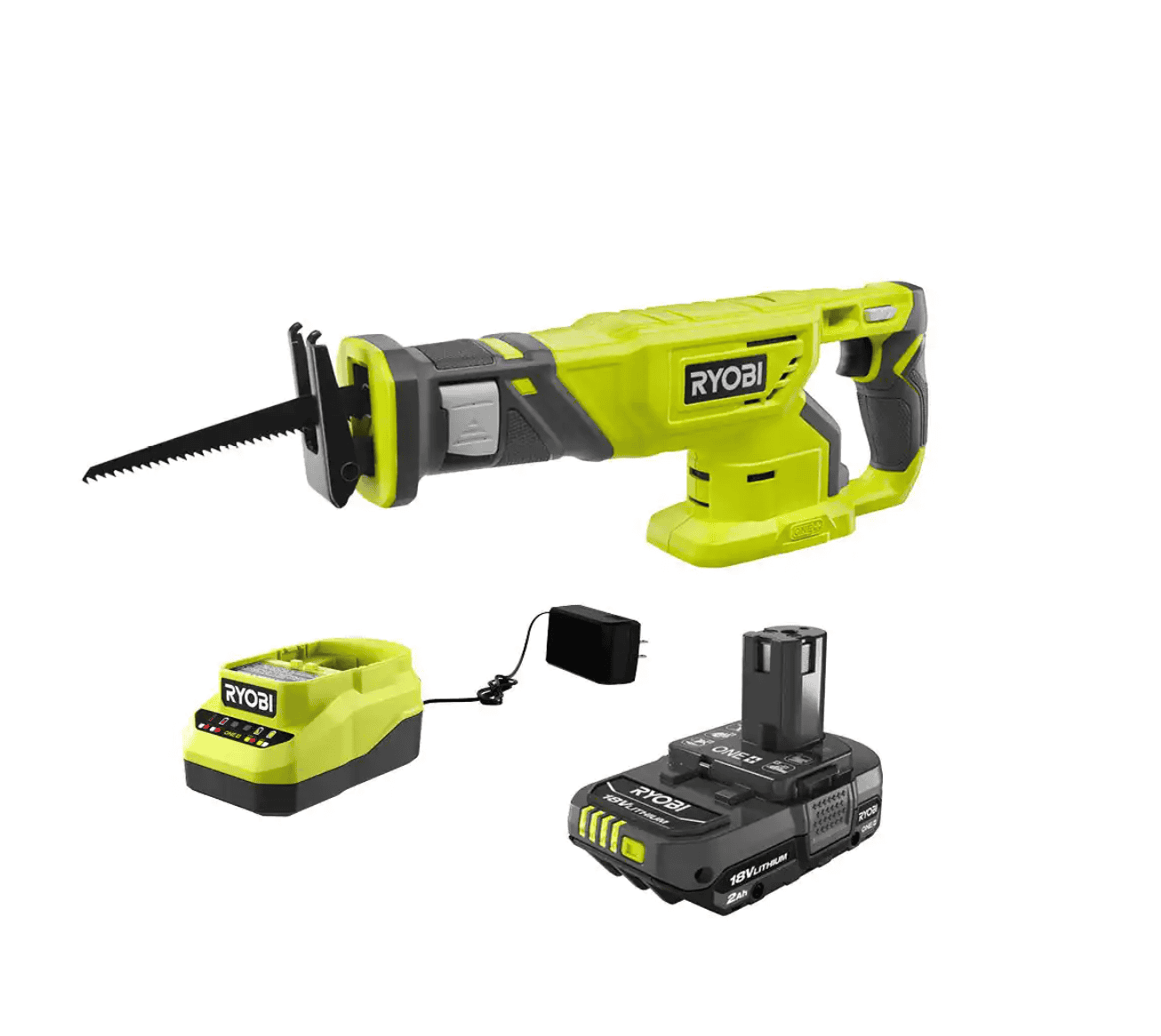 RYOBI P519-PSK005 ONE+ 18V Cordless Reciprocating Saw with 2.0 Ah Battery and Charger