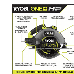 RYOBI PBLCS300B ONE+ HP 18V Brushless Cordless 7-1/4 in. Circular Saw (Tool Only)
