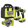 RYOBI PSBCK01K-PSBCS02B ONE+ HP 18V Brushless Cordless Compact 1/2 in. Drill/Driver, Impact Driver, Cut-Off Tool, (2) Batteries, Charger, Bag