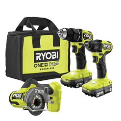 RYOBI PSBCK01K-PSBCS02B ONE+ HP 18V Brushless Cordless Compact 1/2 in. Drill/Driver, Impact Driver, Cut-Off Tool, (2) Batteries, Charger, Bag