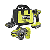 RYOBI PSBID01K-PSBCS02B ONE+ HP 18V Brushless Cordless Compact 1/4 in. Impact Driver and Cut-Off Tool, (2) 1.5 Ah Batteries, Charger, and Bag