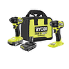 RYOBI PSBID01K-PSBIW01B ONE+ HP 18V Brushless Cordless Compact 1/4 in. Impact Driver, 3/8 in. Impact Wrench, (2) Batteries, Charger, and Bag