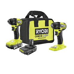 RYOBI PSBID01K-PSBIW01B ONE+ HP 18V Brushless Cordless Compact 1/4 in. Impact Driver, 3/8 in. Impact Wrench, (2) Batteries, Charger, and Bag