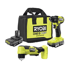 RYOBI PSBID01K-PSBRA02B ONE+ HP 18V Brushless Cordless Compact 1/4 in. Impact Driver and 3/8 in. Right Angle Drill with (2) Batteries, Charger