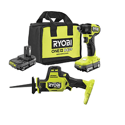 RYOBI PSBID01K-PSBRS01B ONE+ HP 18V Brushless Cordless Compact 1/4 in. Impact Driver and One-Handed Recip Saw Kit with (2) Batteries, Charger