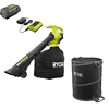 RYOBI RY40451-LB 40V Vac Attack Cordless Leaf Vacuum/Mulcher and Lawn and Leaf Bag with 5.0 Ah Battery and Charger