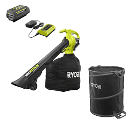 RYOBI RY40451-LB 40V Vac Attack Cordless Leaf Vacuum/Mulcher and Lawn and Leaf Bag with 5.0 Ah Battery and Charger