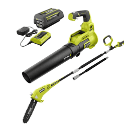 RYOBI RY40480VNM-PS 40V 110 MPH 525 CFM Jet Fan Leaf Blower and 10 in. Pole Saw with 4.0 Ah Battery and Charger