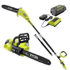 RYOBI RY405100-PS 40V HP Brushless 14 in. Cordless Battery Chainsaw and 10 in. Cordless Battery Pole Saw with 4.0 Ah Battery and Charger
